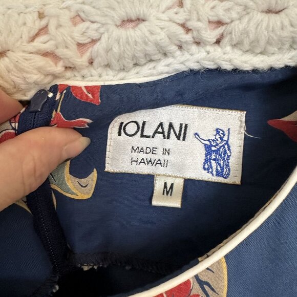 Vintage Iolani Hawaiian Womens Maxi Dress Medium Blue Floral Earth Tone Rayon - Picture 3 of 9